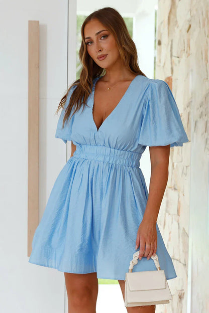 Charlotte Mini Elbise Mavi Niebbla