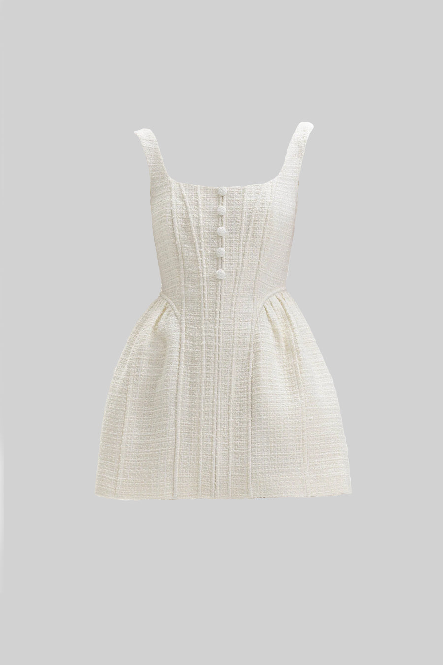 Fitted Bodice ile Dokulu Kolsuz Mini Elbise Siaora