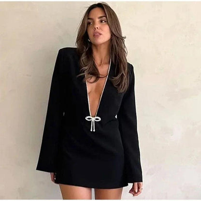Kristal Süslemeli Kollu Mini Elbise Siaora