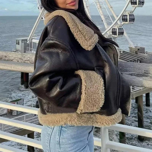 Kürklü Aviator Deri Ceket Siaora