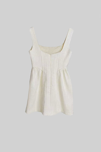Fitted Bodice ile Dokulu Kolsuz Mini Elbise Siaora