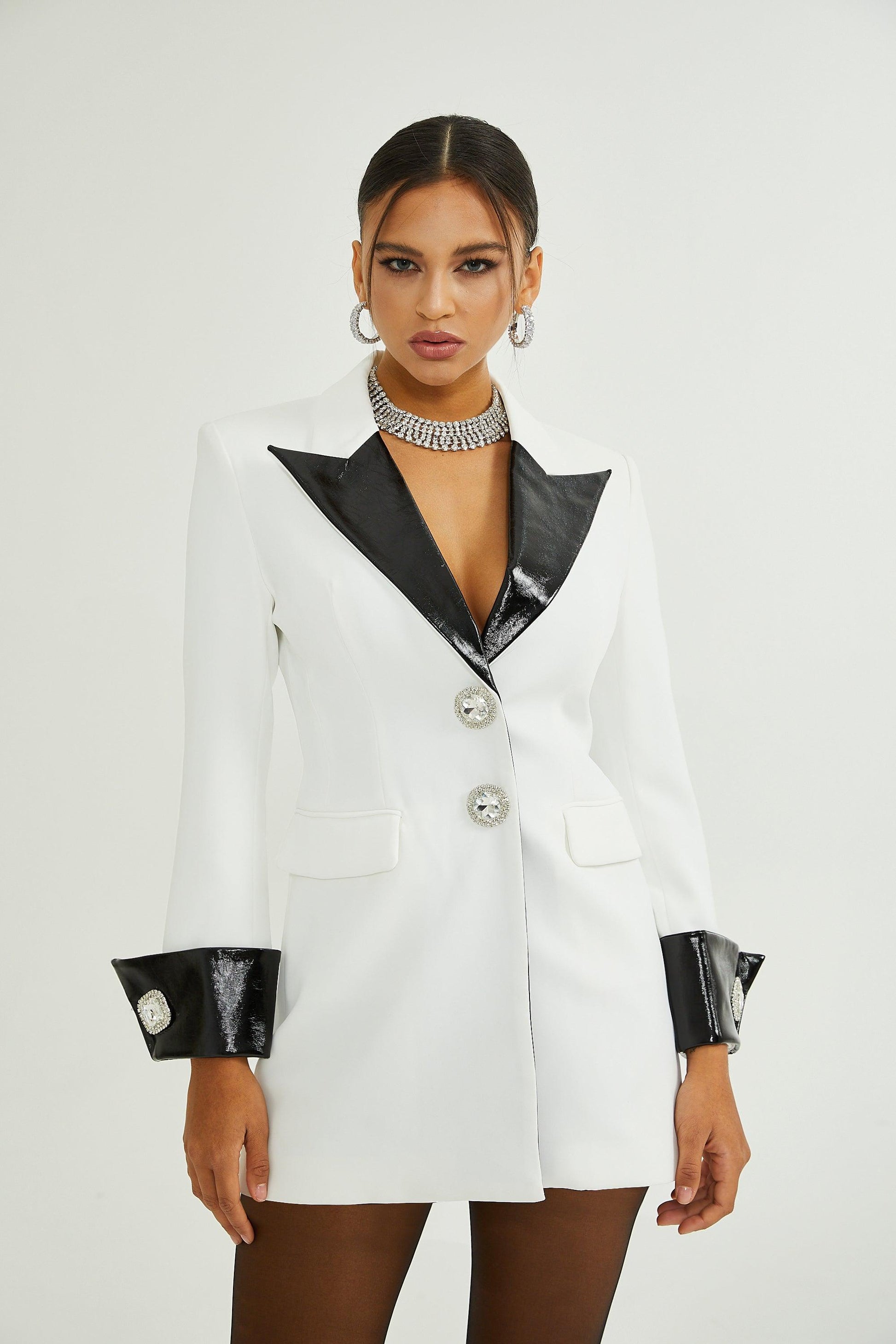 Aurora Siyah-Beyaz Blazer Elbise Siaora