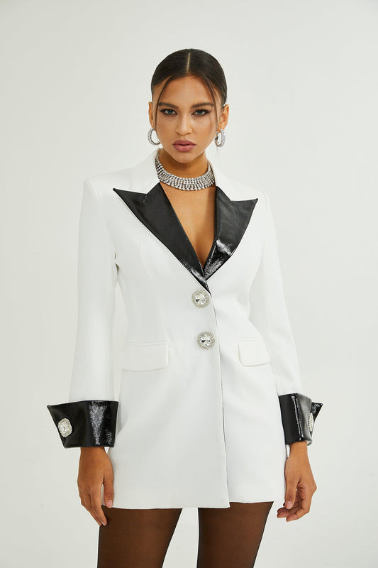 Aurora Siyah-Beyaz Blazer Elbise Siaora