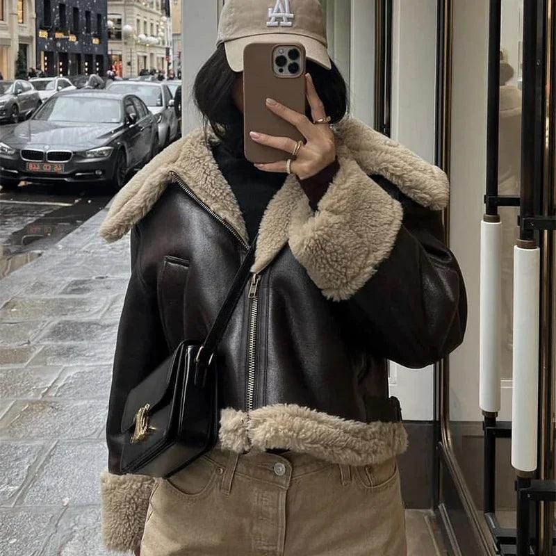 Kürklü Aviator Deri Ceket Siaora