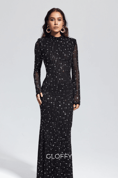 Andie Strasslı Bodycon Uzun Kollu Maxi Elbise Shine Aura