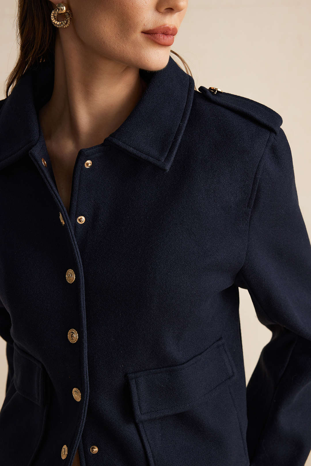 Button Pocket Long Sleeve Ceket Siaora