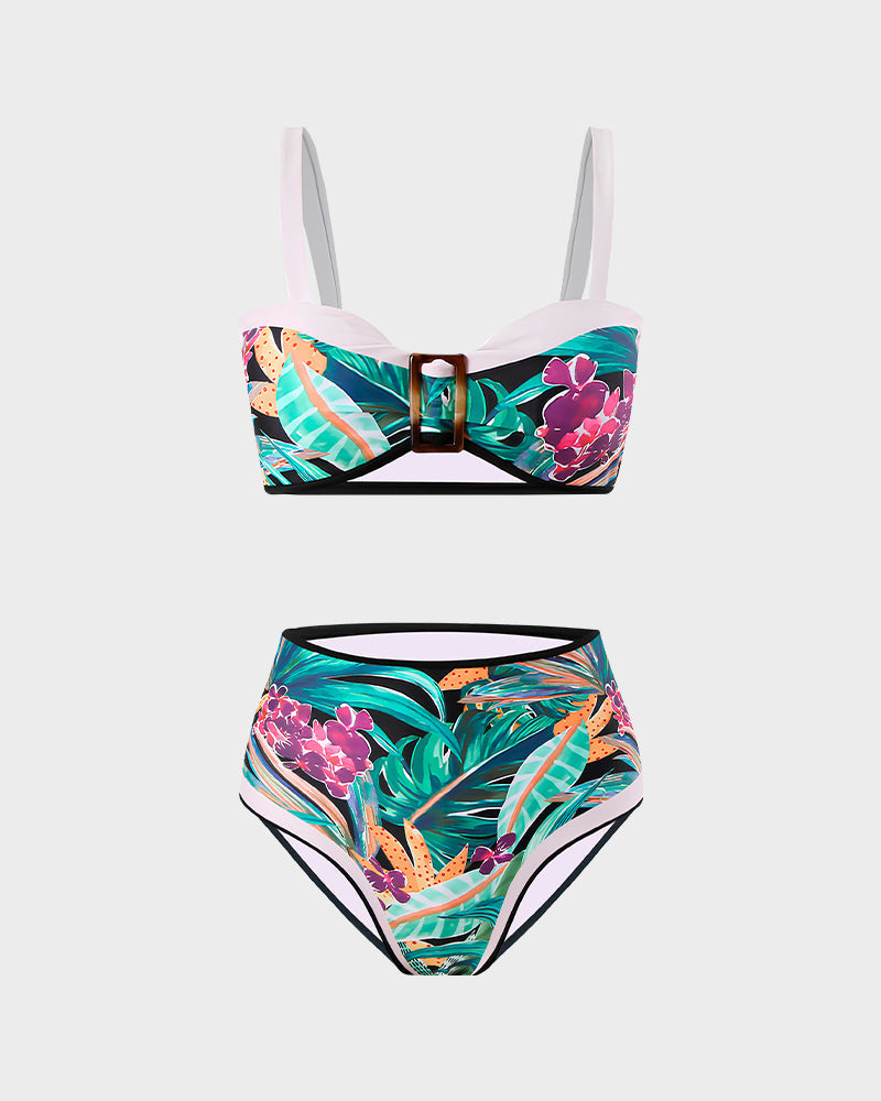 Şık Yüksek Bel Çiçek Desenli Bikini Takımı Niebbla