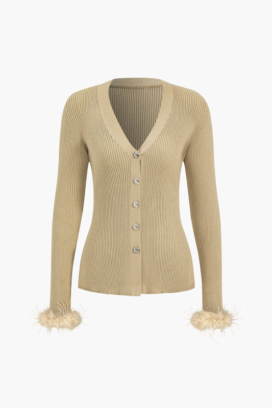 Button V-Neck Long-Sleeve Hırka Siaora