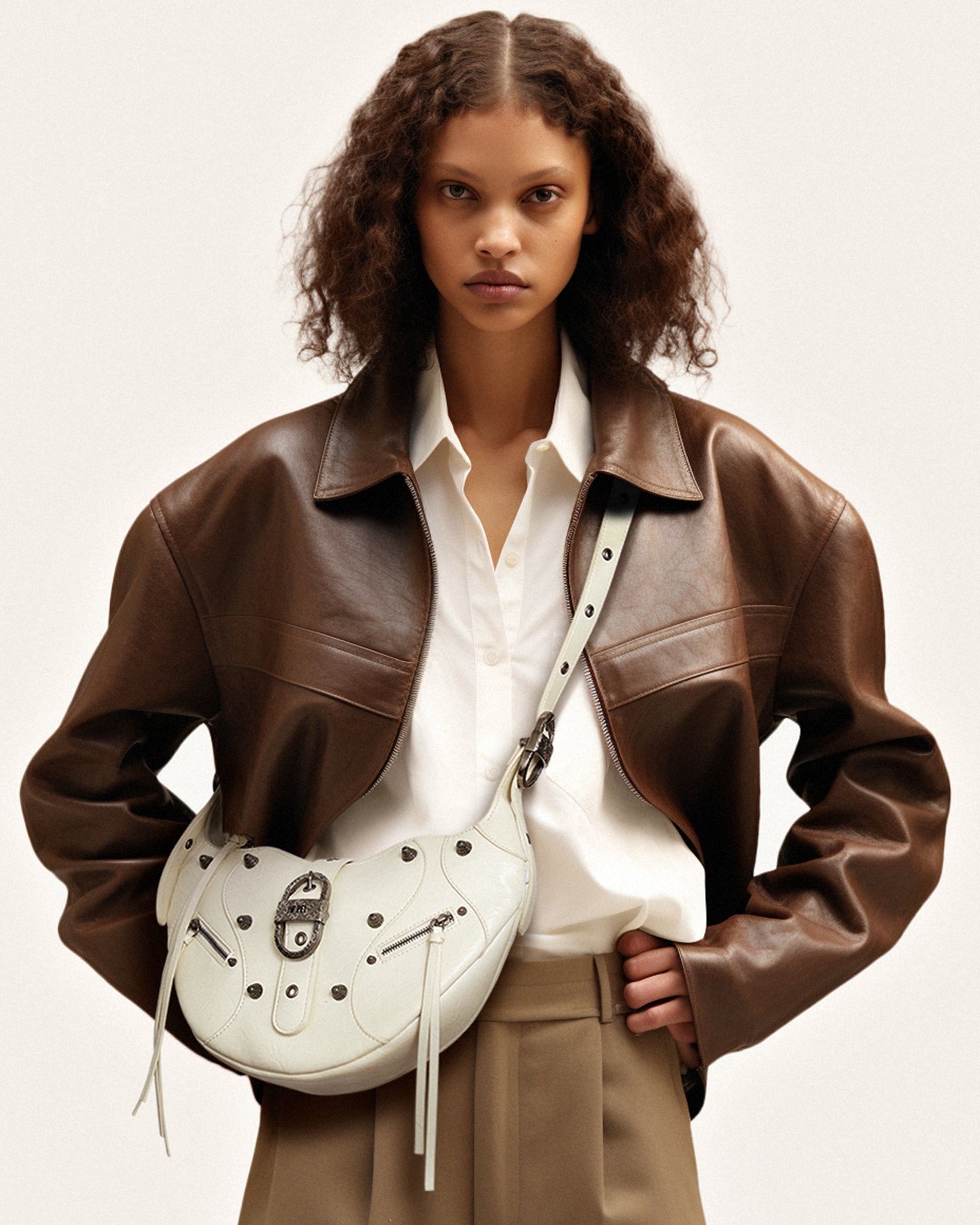 Tessa Crushed Omuz Çantası Beyaz Niebbla