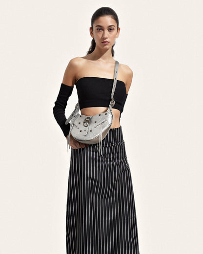 Tessa Metalik Pileli Omuz Çantası Gümüş Niebbla