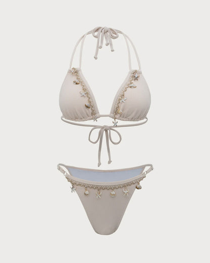 Beyaz Kabuk Süslemeli Bikini Takımı Siaora