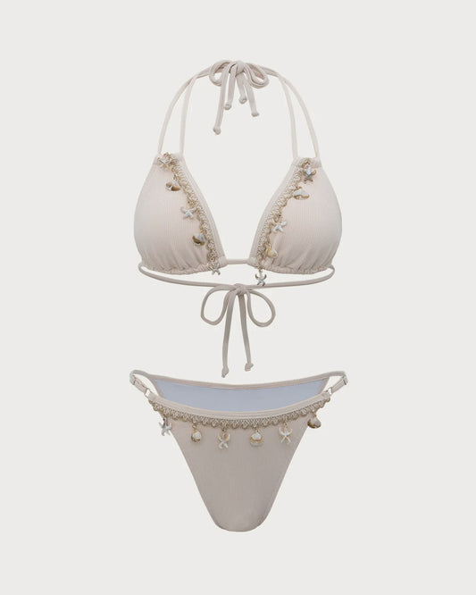 Beyaz Kabuk Süslemeli Bikini Takımı Siaora