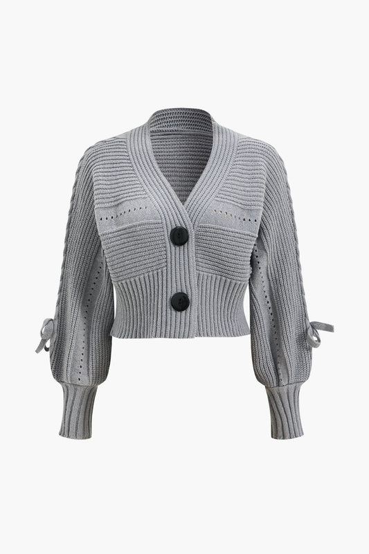 Buttoned Ribbed Knit Cropped Hırka Siaora