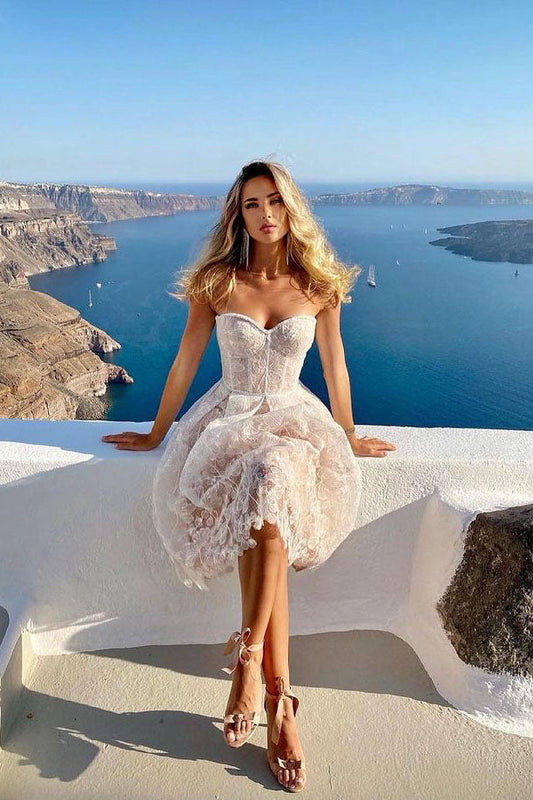 Romantik Yaz Askısız Midi Elbise Niebbla