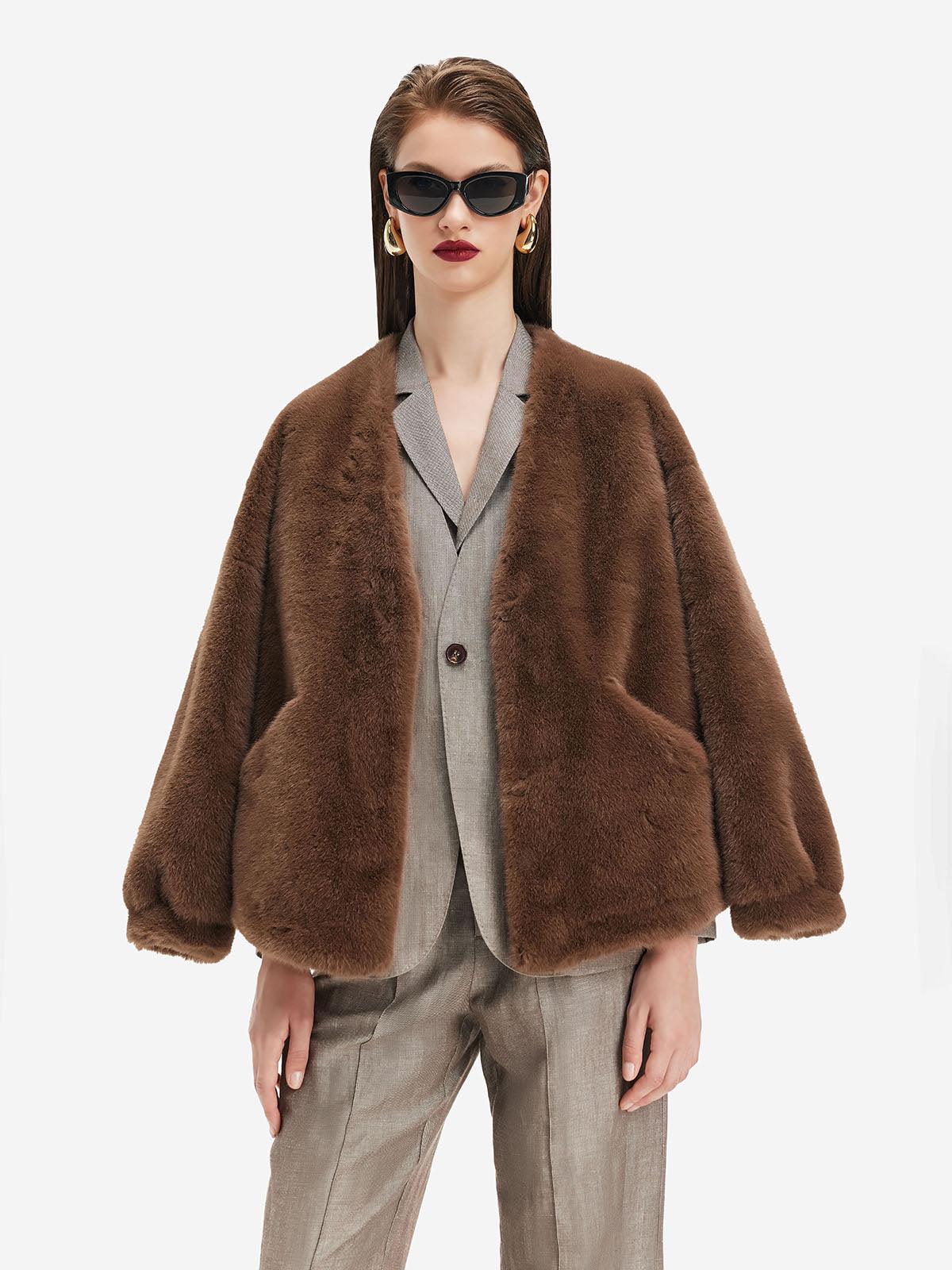 Kahverengi Oversize Peluş Ceket Siaora