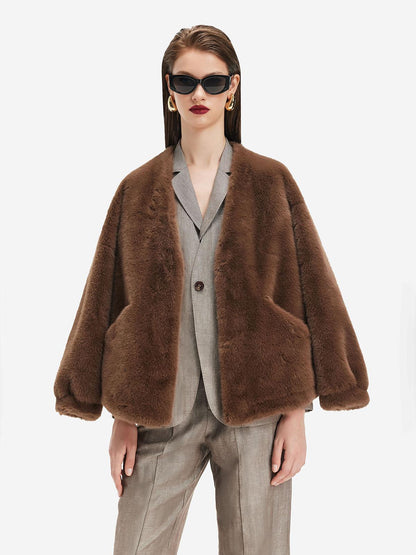 Kahverengi Oversize Peluş Ceket Siaora