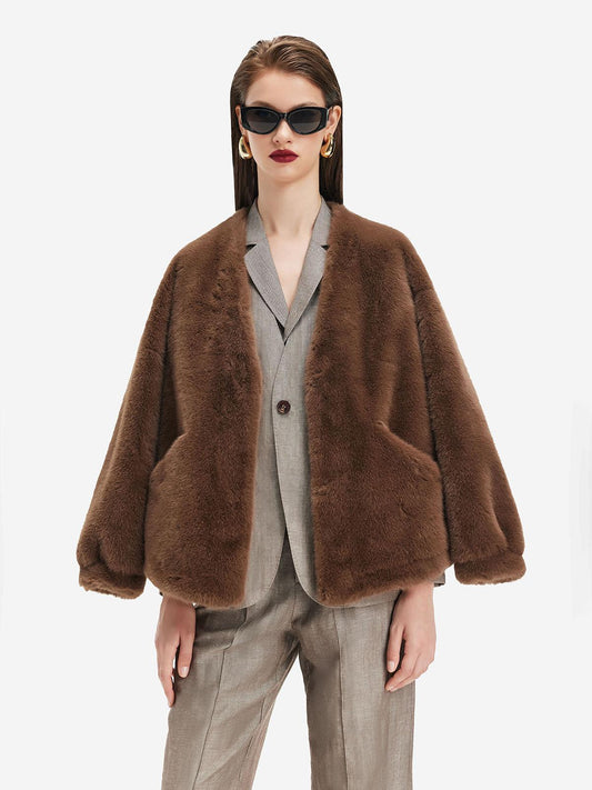 Kahverengi Oversize Peluş Ceket Siaora