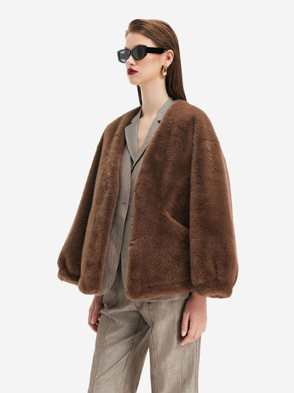Kahverengi Oversize Peluş Ceket Siaora