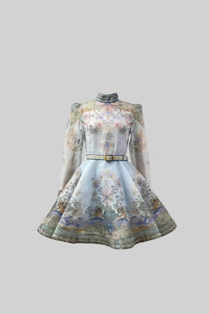 Vintage Çiçek Motifli Pastel Mini Elbise Siaora