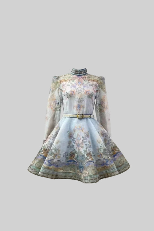 Vintage Çiçek Motifli Pastel Mini Elbise Siaora
