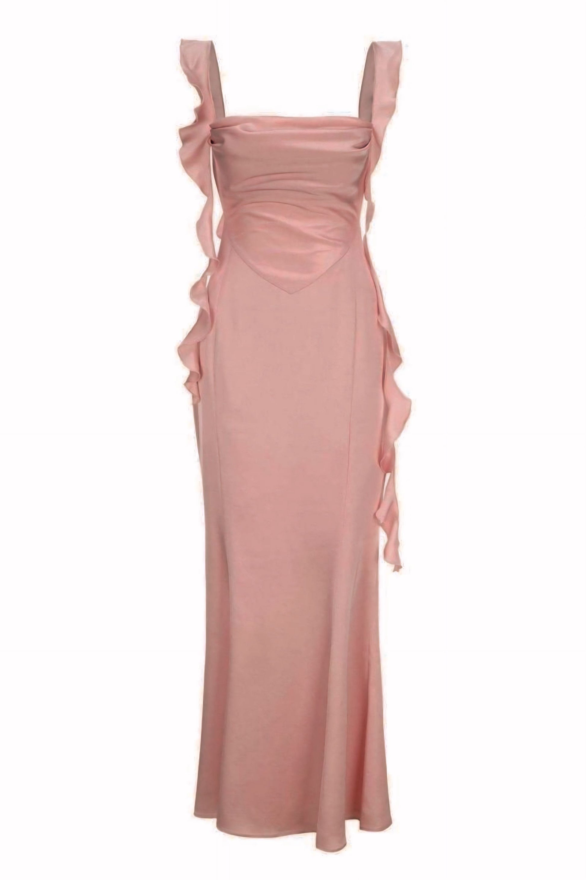 Hilda Ruffle Ribbon Sırtı Açık Uzun Elbise Shine Aura