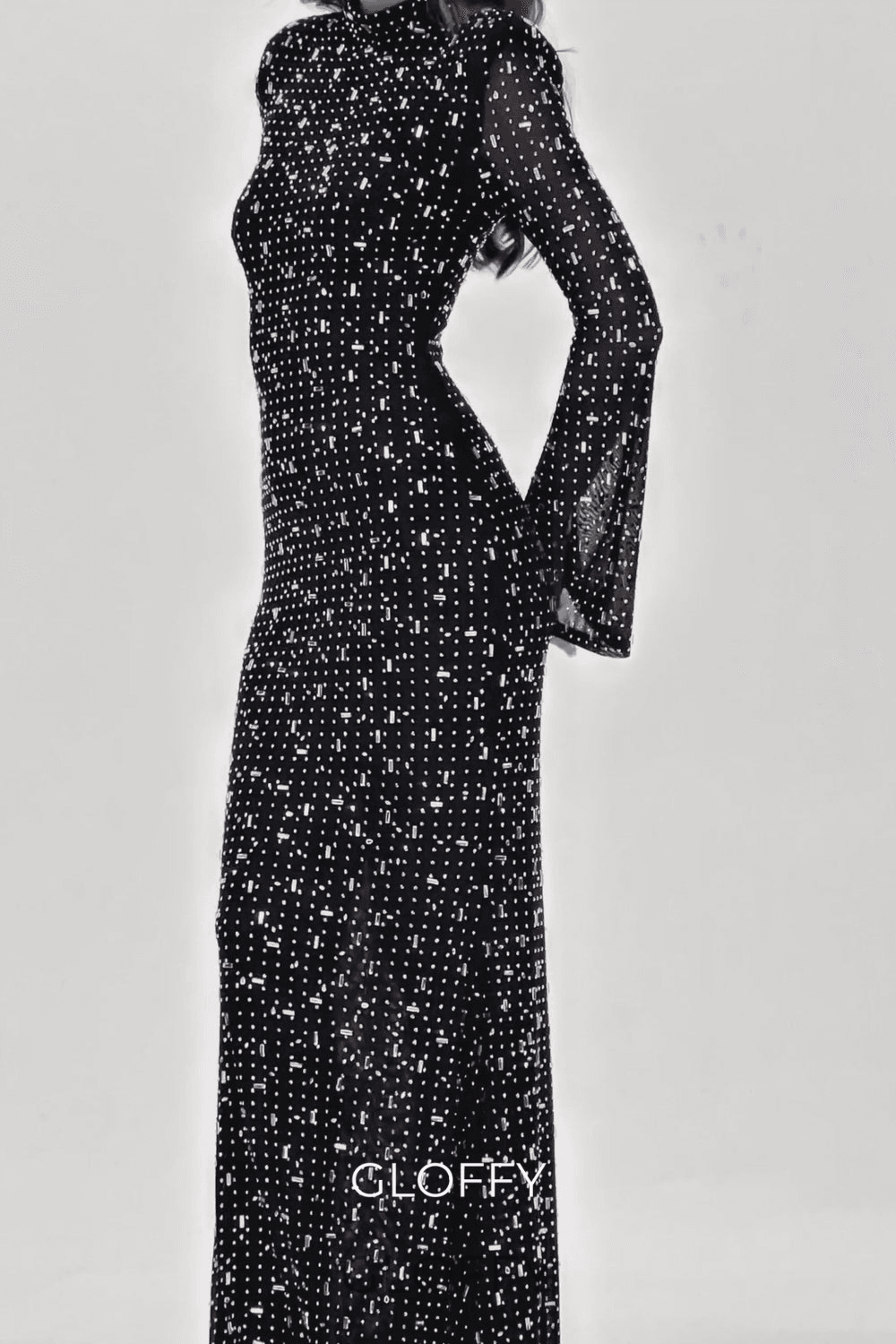 Andie Strasslı Bodycon Uzun Kollu Maxi Elbise Shine Aura