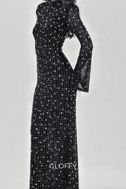 Andie Strasslı Bodycon Uzun Kollu Maxi Elbise Shine Aura