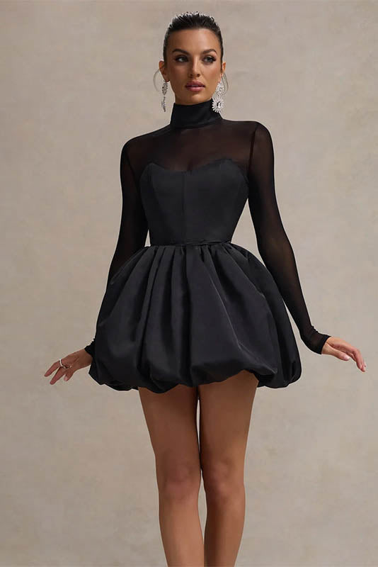 Kışlık Zarif Slim Fit Puf Mini Elbise Niebbla
