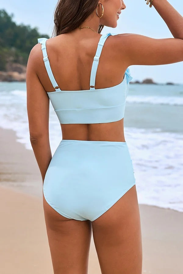 Botanik Desenli Fırfırlı İki Parçalı Streç Bikini Niebbla
