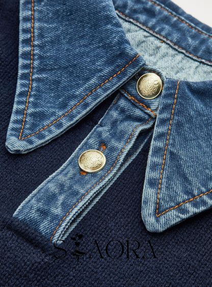 Denim Detaylı Triko Kazak Siaora