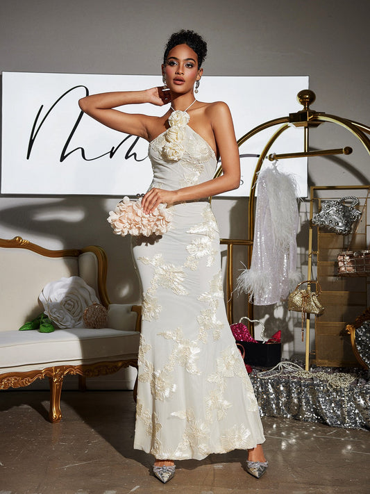 Aedin Çiçekli Halterneck Maxi Elbise THESVELTECHIC