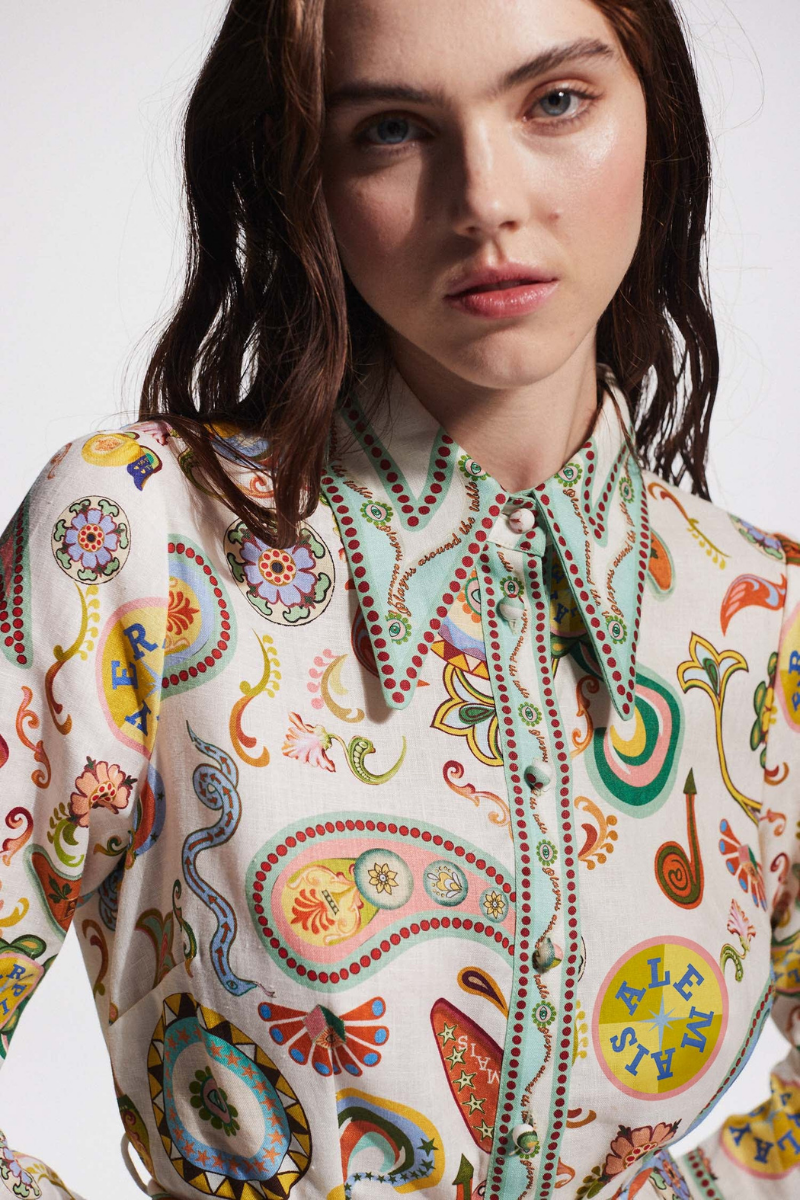 Aimeé Uzun Kollu Paisley Mini Elbise Niebbla