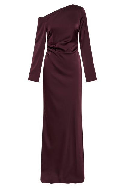 ROF Avery Uzun Kollu Maxi Elbise - Mürdüm Shine Aura