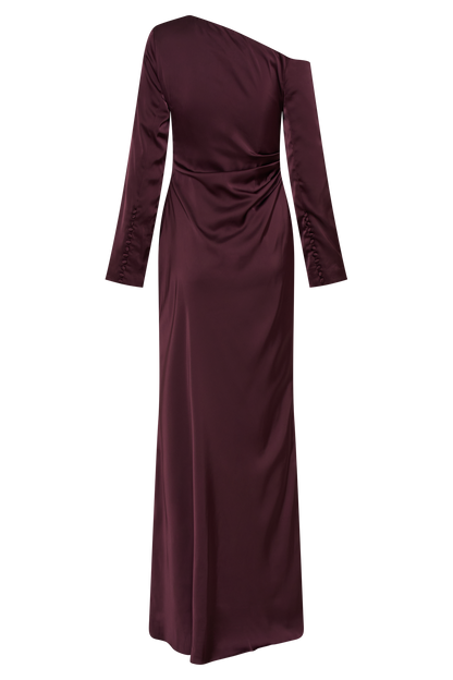 ROF Avery Uzun Kollu Maxi Elbise - Mürdüm Shine Aura