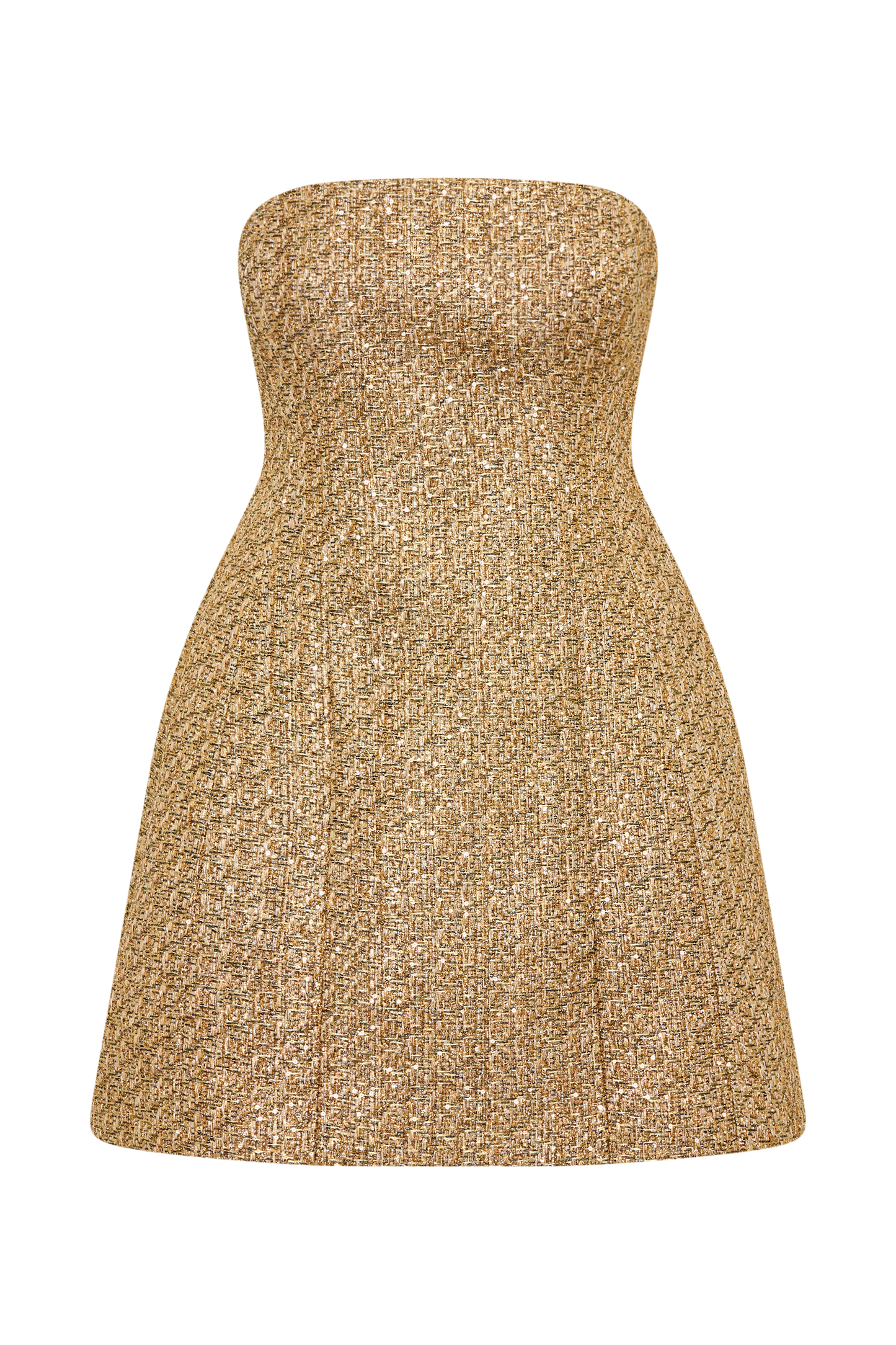 ROF Gala Straplez Tüvit Mini Elbise - Gold Shine Aura