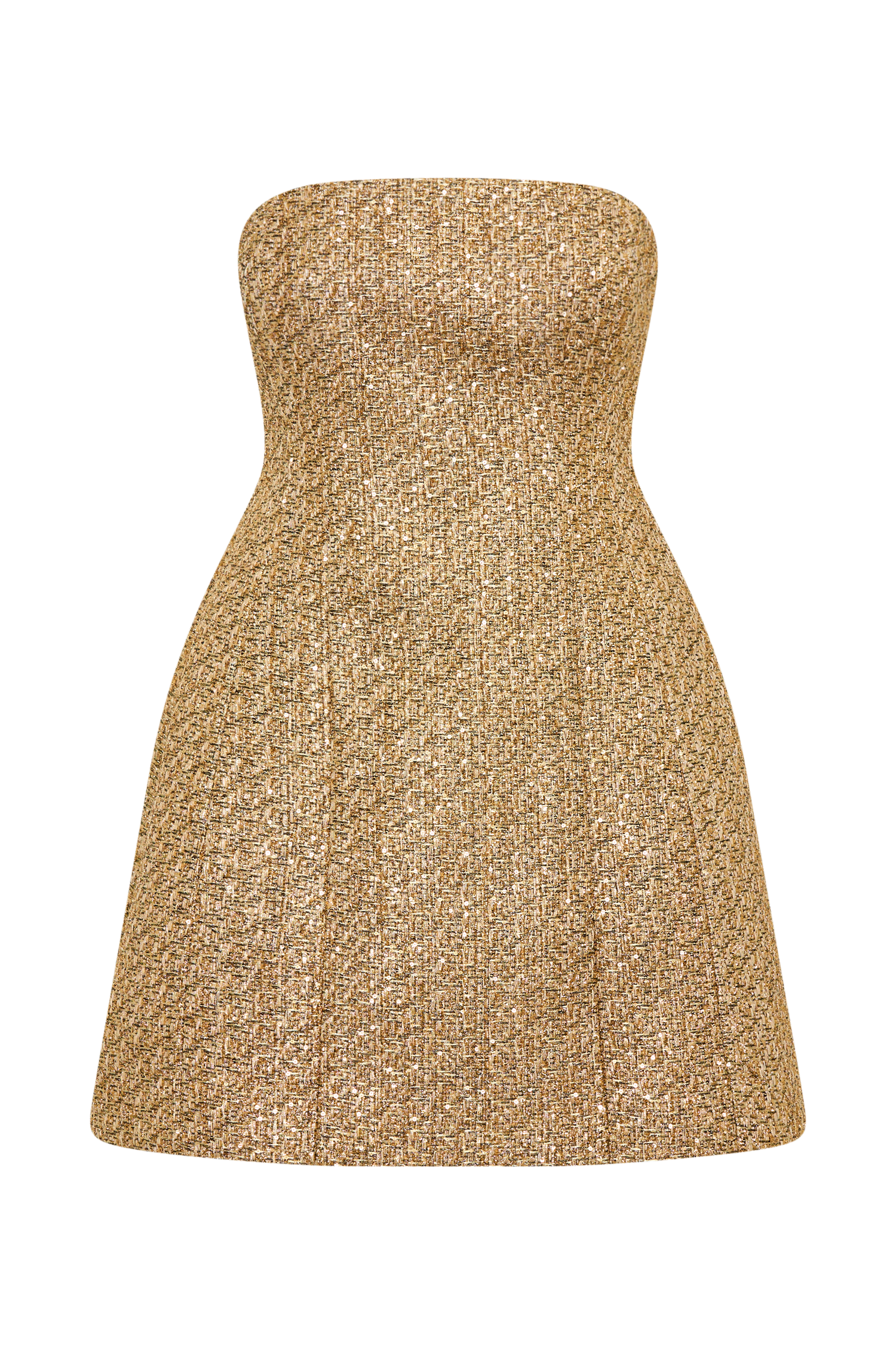 ROF Gala Straplez Tüvit Mini Elbise - Gold Shine Aura