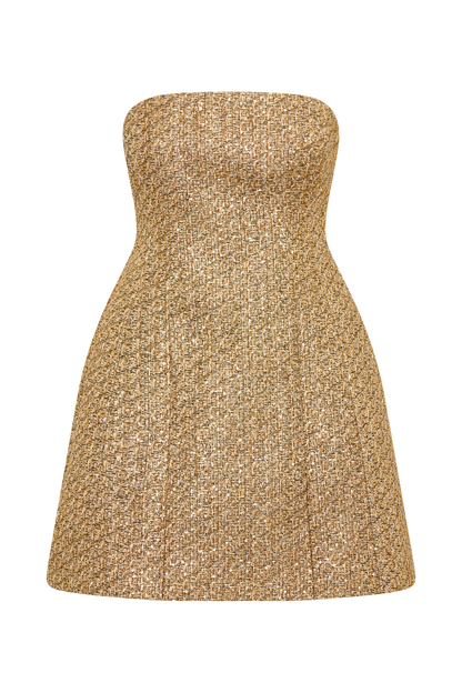 ROF Gala Straplez Tüvit Mini Elbise - Gold Shine Aura