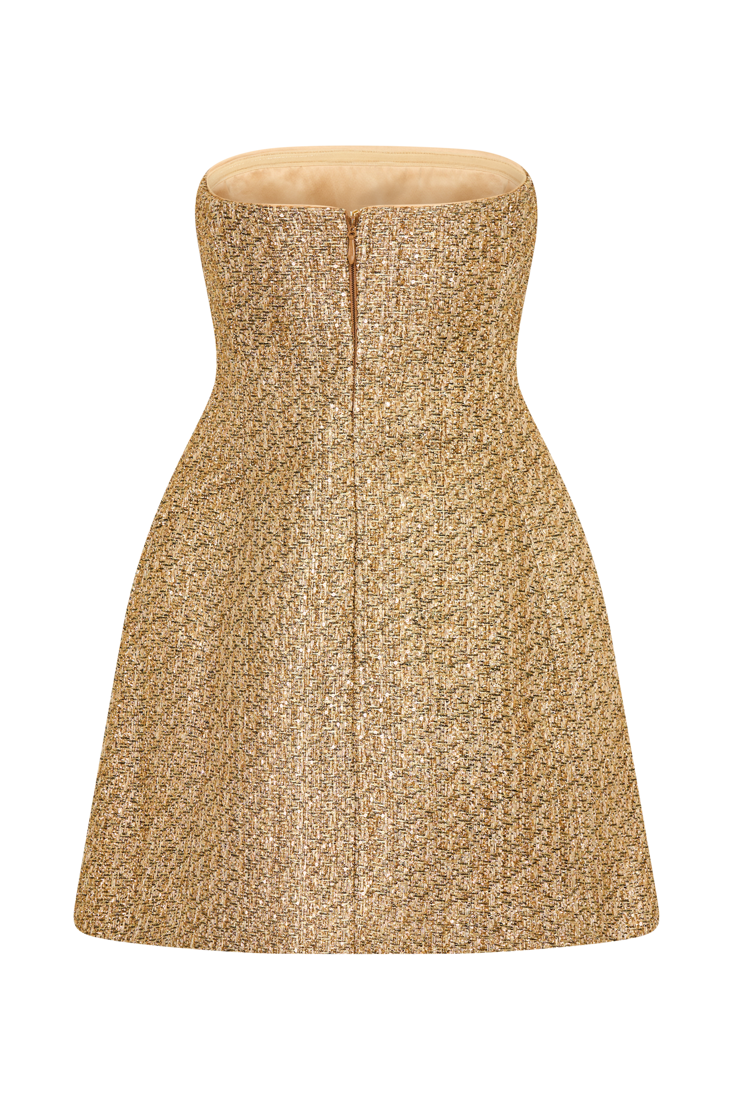 ROF Gala Straplez Tüvit Mini Elbise - Gold Shine Aura