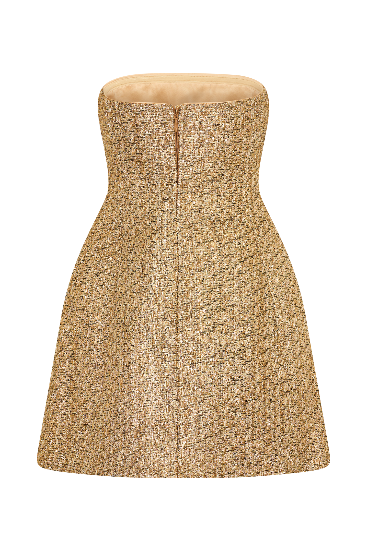 ROF Gala Straplez Tüvit Mini Elbise - Gold Shine Aura