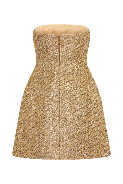 ROF Gala Straplez Tüvit Mini Elbise - Gold Shine Aura