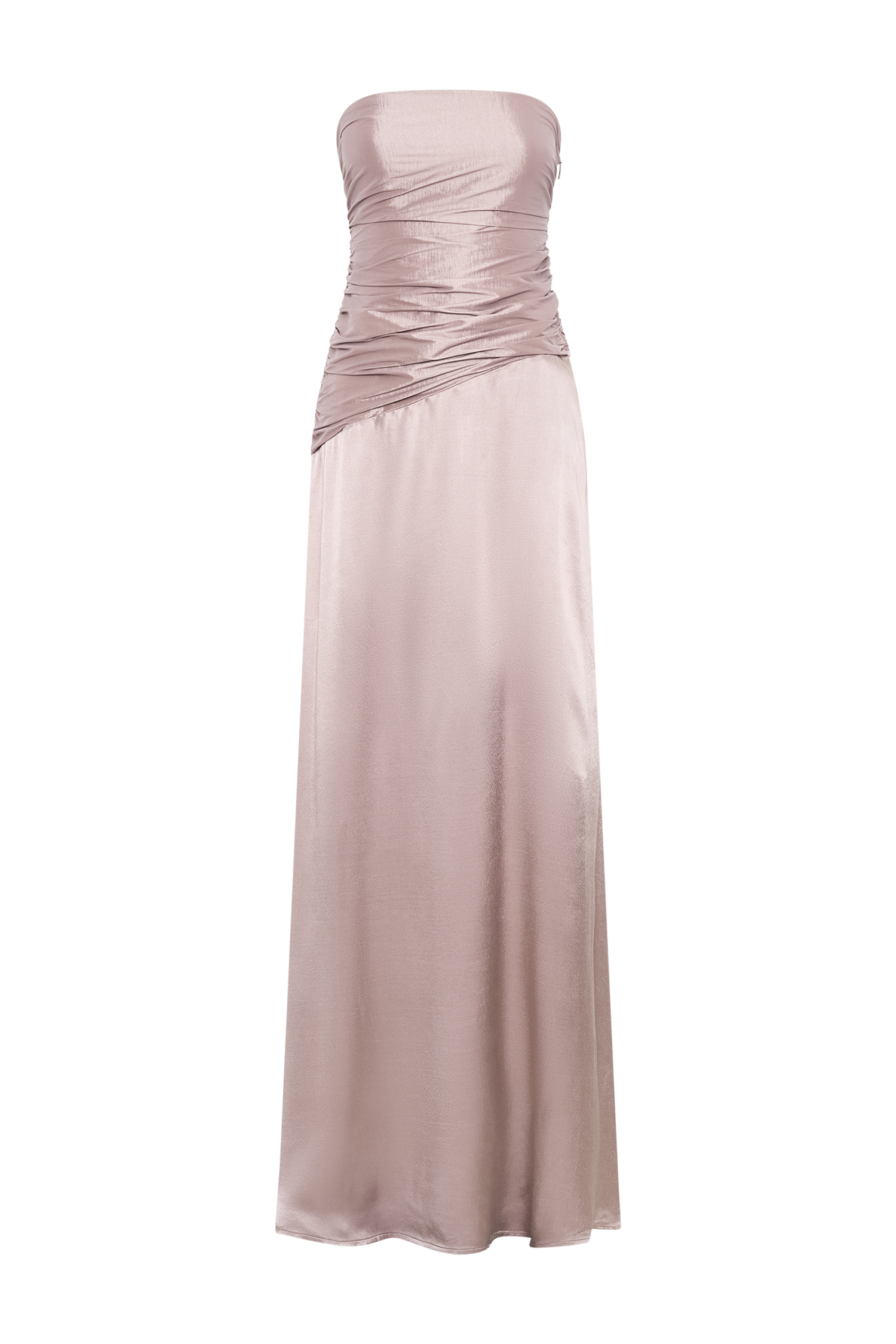 ROF Serena Straplez Tafta Maxi Elbise - Bronz Taupe Shine Aura
