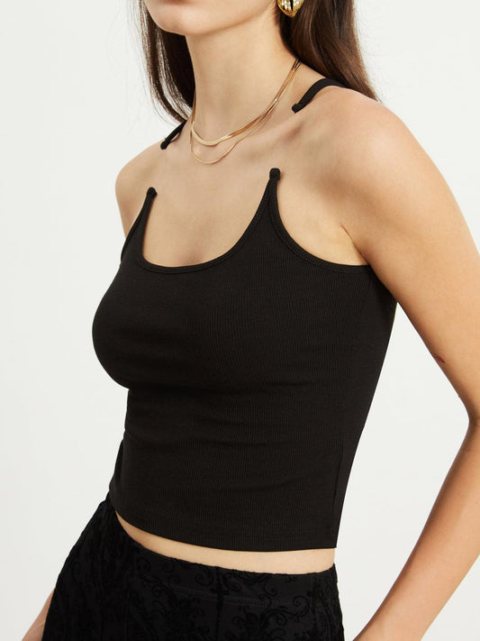 Minimal Siyah İnce Askılı Crop Bluz Siaora