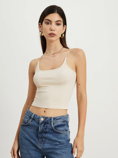 Minimal Siyah İnce Askılı Crop Bluz Siaora