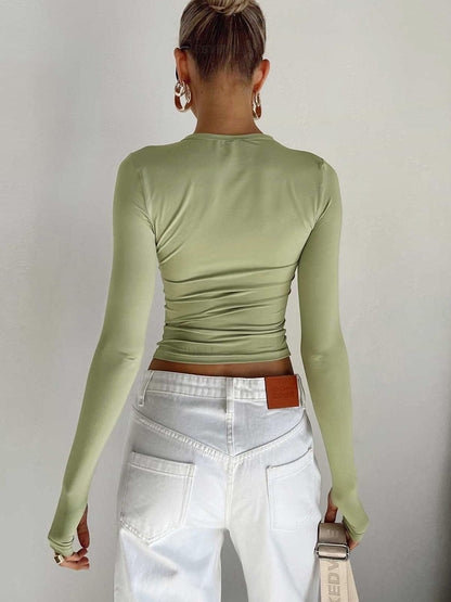 Zarif Uzun Kollu Crop Bluz Siaora