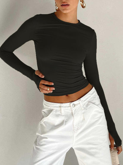 Zarif Uzun Kollu Crop Bluz Siaora