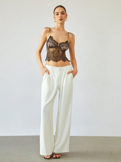 Omuzları Bağlamalı Çiçekli Dantelli Crop Siaora