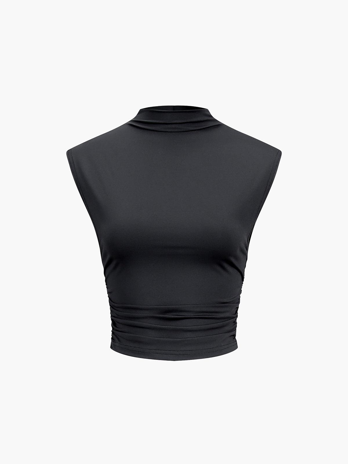 Minimal Siyah Yüksek Yaka Crop Bluz Siaora