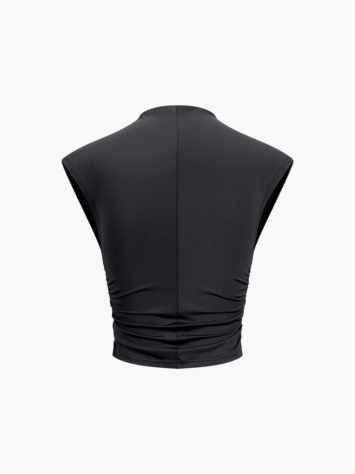 Minimal Siyah Yüksek Yaka Crop Bluz Siaora
