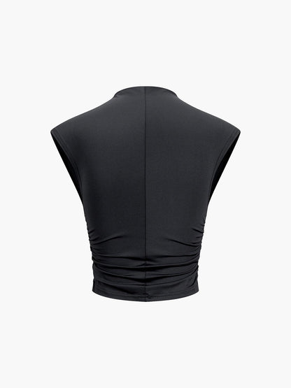 Minimal Siyah Yüksek Yaka Crop Bluz Siaora