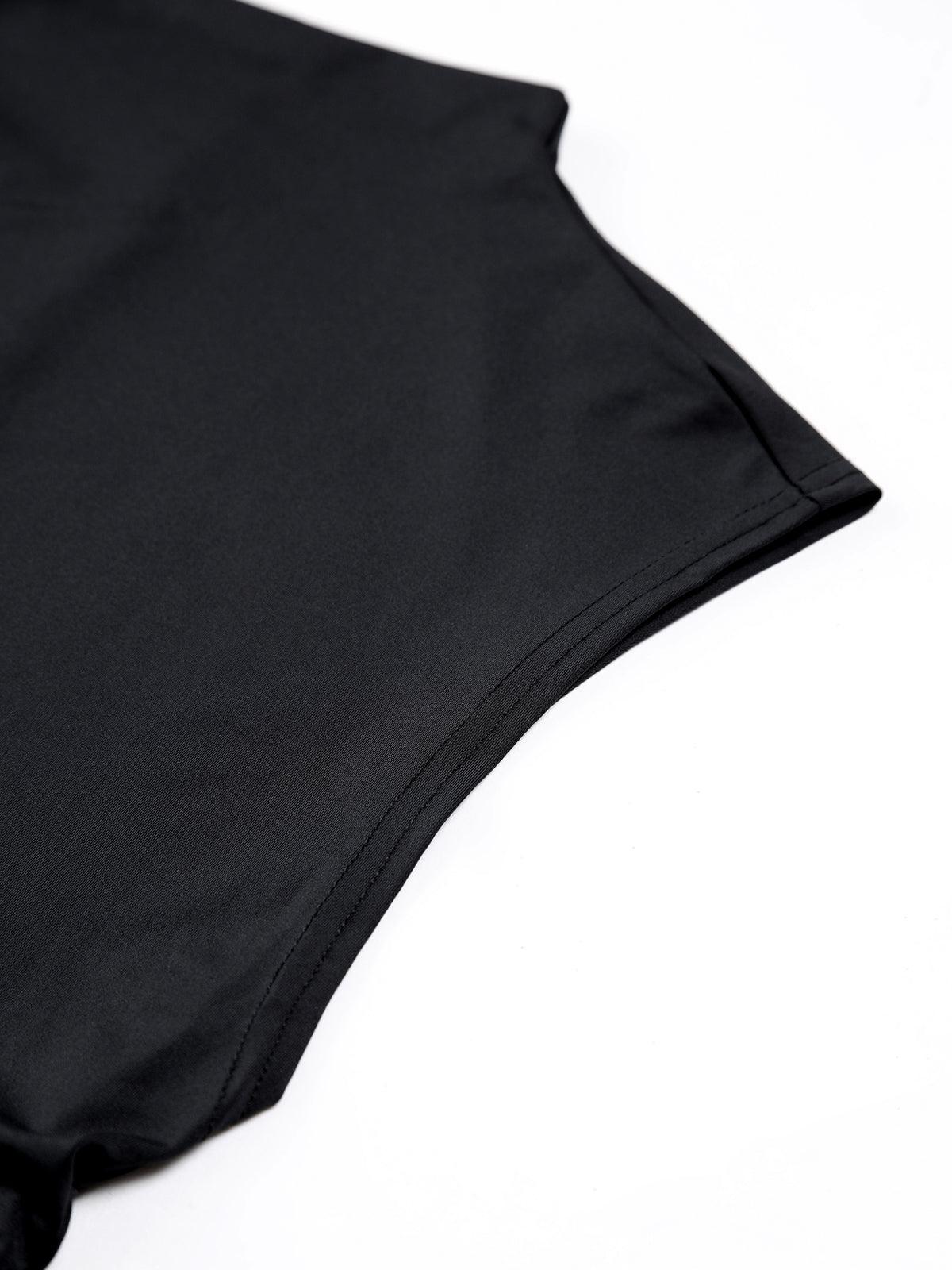 Minimal Siyah Yüksek Yaka Crop Bluz Siaora